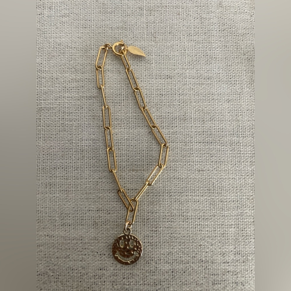 GOLD 14k Gold-Filled Paperclip Chain Bracelet - Smiley double side Face Charm - Picture 1 of 7